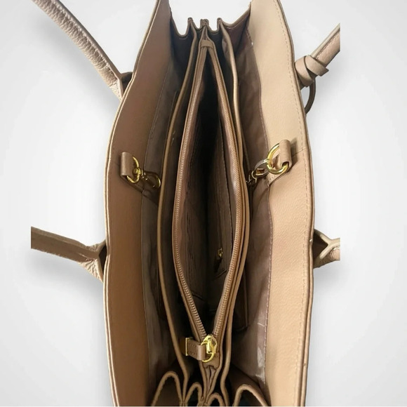 JOY & IMAN Leather Camel Large Tote Bag W/ Multiple Compartments | NWOT - Picture 11 of 16
